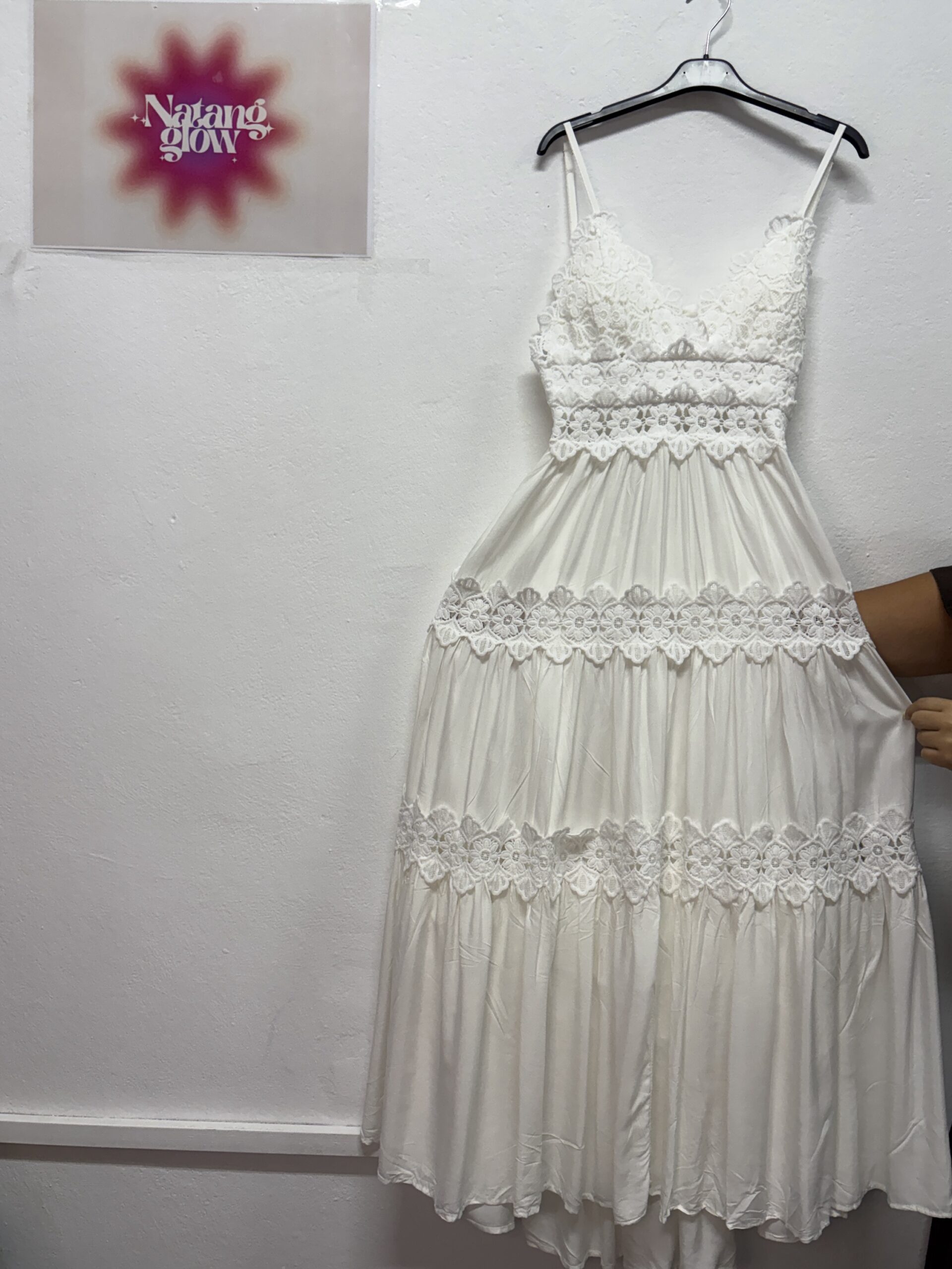 Vestido blanco largo boho con encaje - Imagen 2