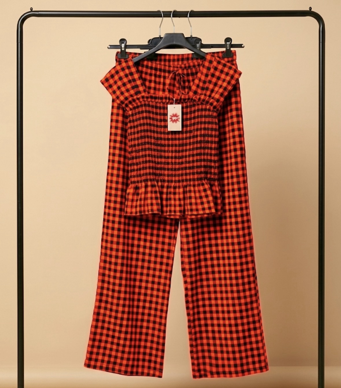 Conjunto vichy naranja