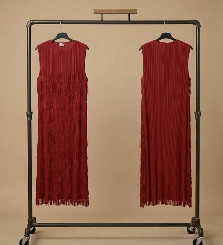 Vestido de flecos rojo con tirantes