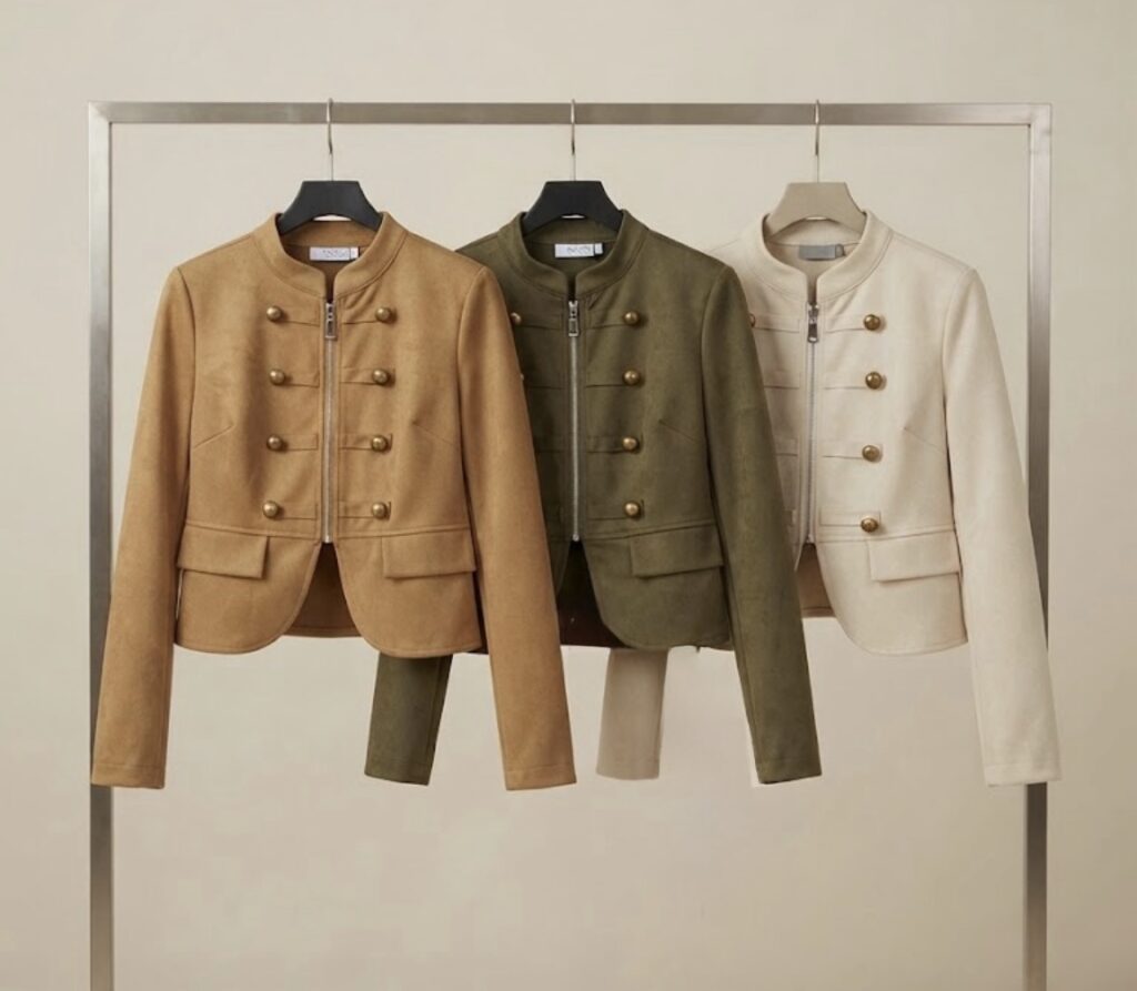 Chaqueta de ante con botón dorado