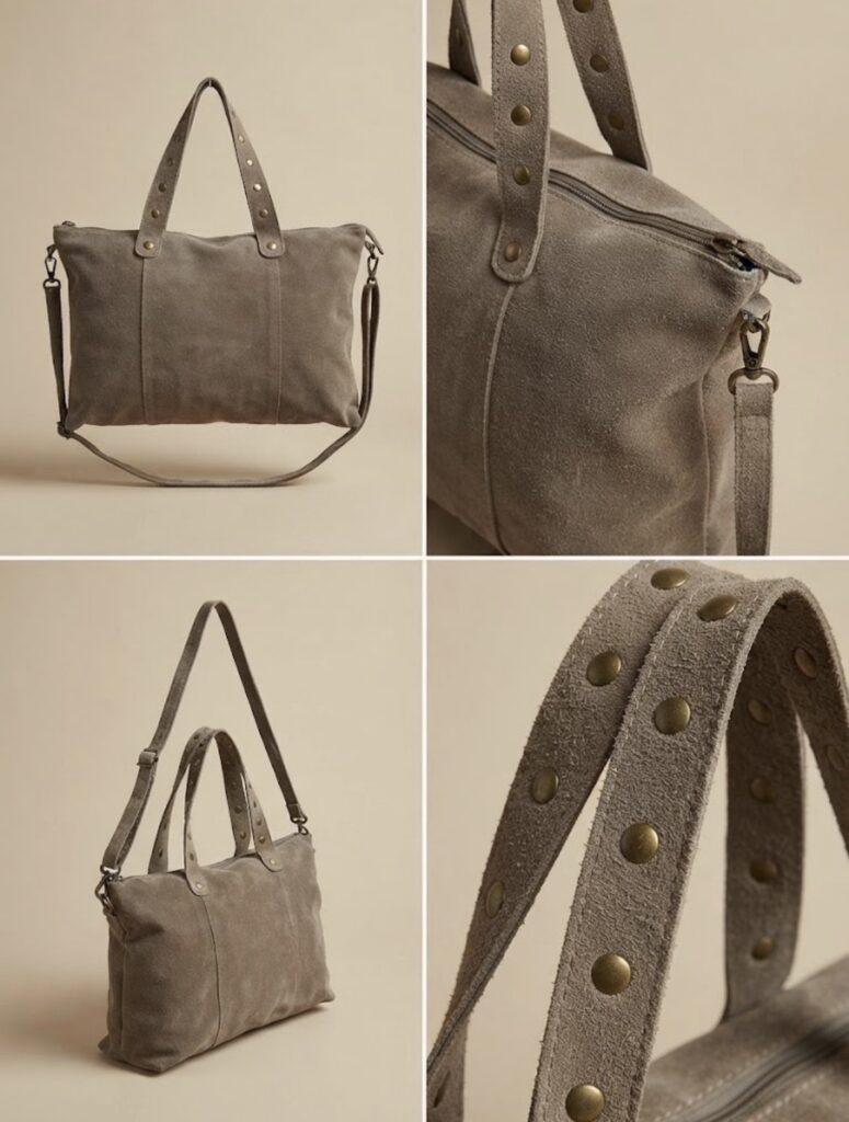 Bolso de piel con tachuelas doradas