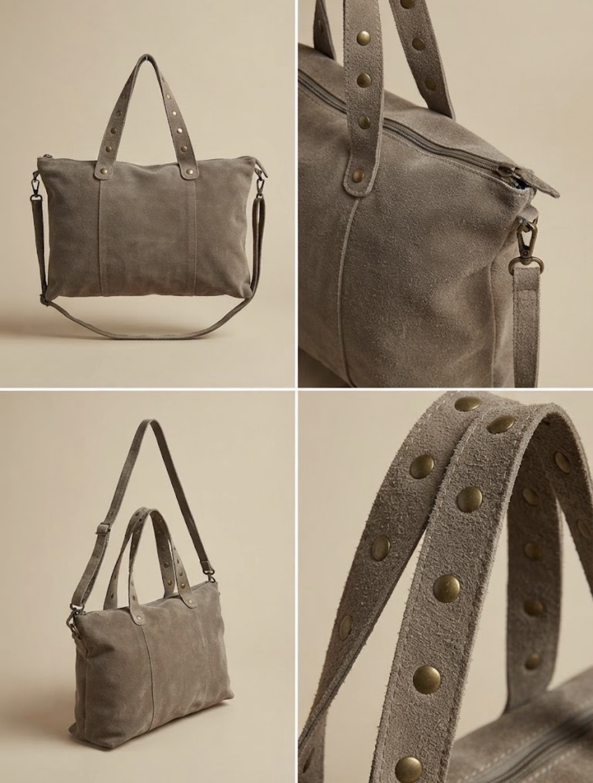 Bolso de piel con tachuelas doradas